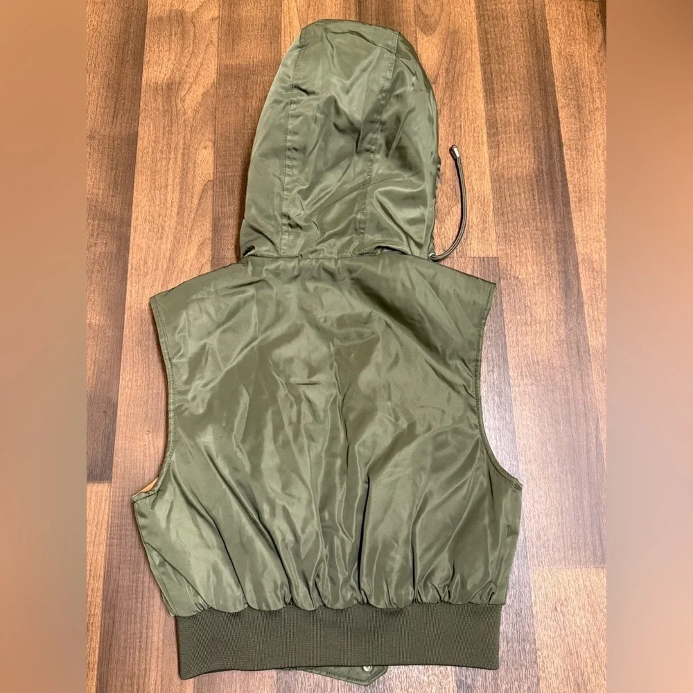 Zara Olive Hooded Vest with Bright Orange Interior